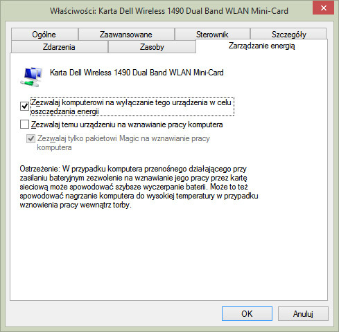Zarządzanie energią karty sieciowej