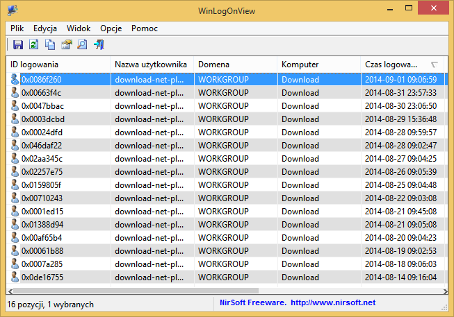 WinLogOnView - lista logowania
