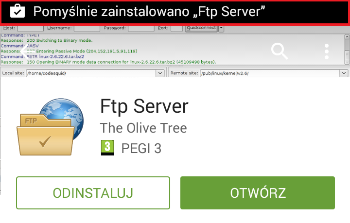 Pomyślnie zainstalowana aplikacja po usunięciu folderu