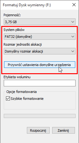 Formatowanie dysku wymiennego