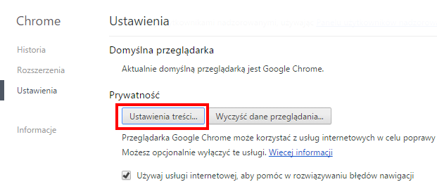 Ustawienia treści - Chrome 45