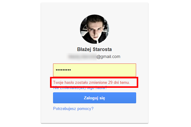 Chrome - komunikat o złym haśle