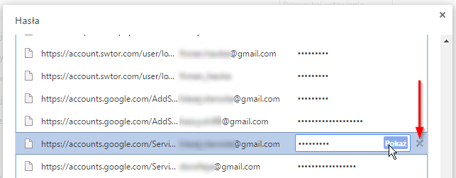 Chrome - usuwanie hasła