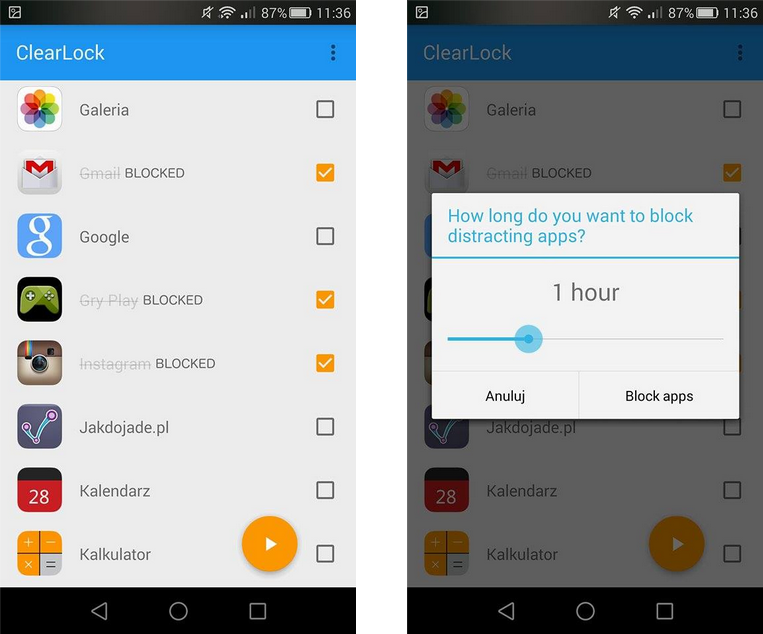 ClearLock - wybór aplikacji do zablokowania