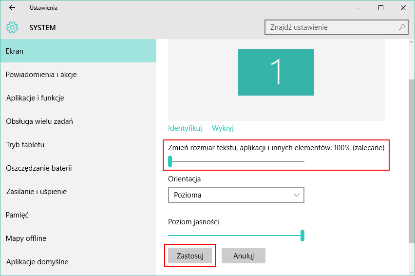 Ustawienia skalowania w Windows 10