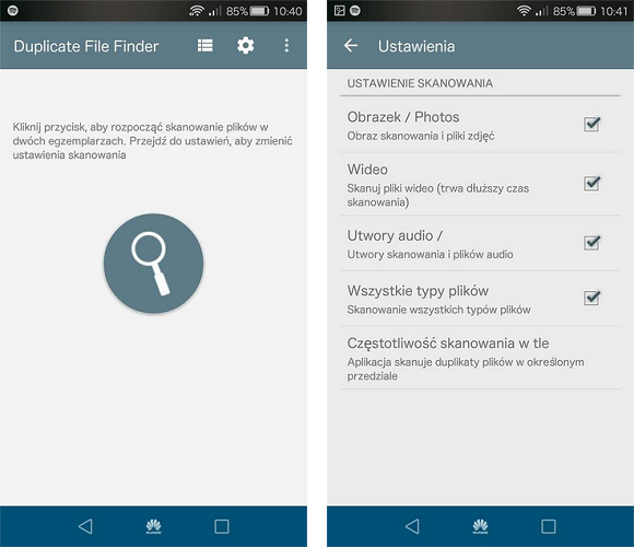 Duplicate File Finder - ustawienia skanowania