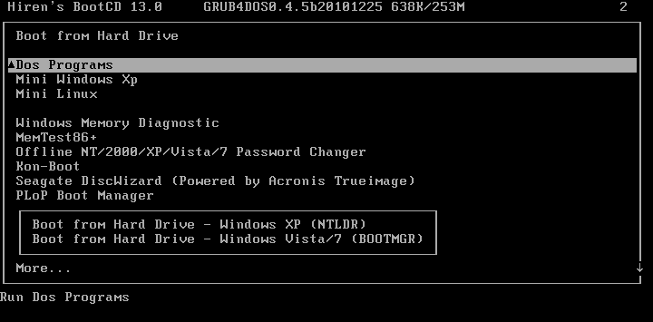 Menu Hiren's Boot CD