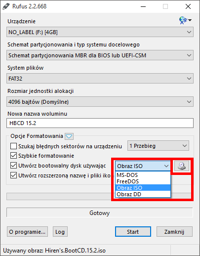 Rufus - tworzenie bootowalnego pendrive