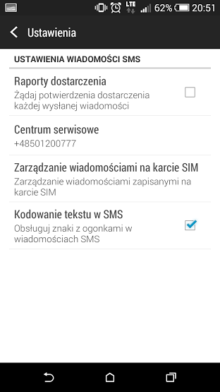 Ustawienia wiadomości SMS w HTC