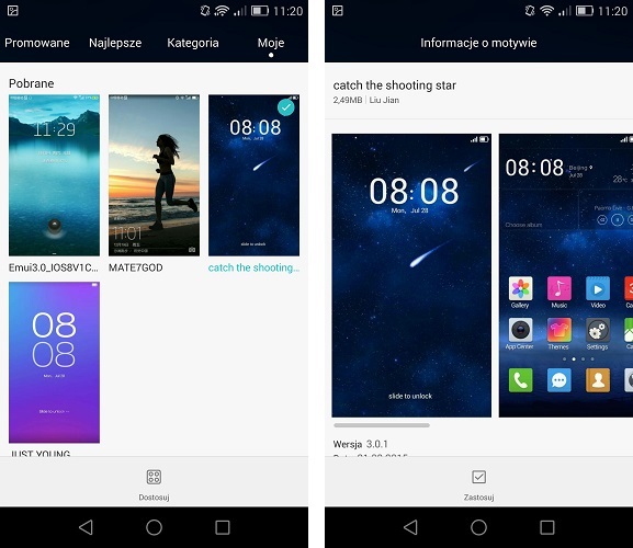 Wybór motywu w Huawei