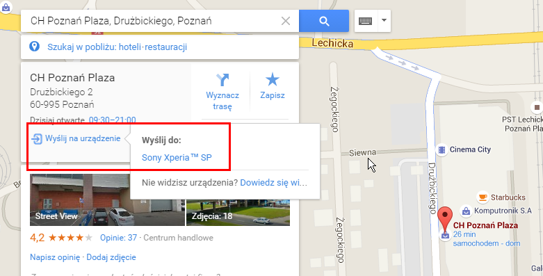 Wysyłanie lokalizacji do urządzenia