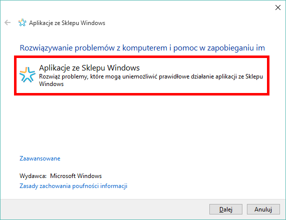 Rozwiązywanie problemów z aplikacjami ze Sklepu Windows