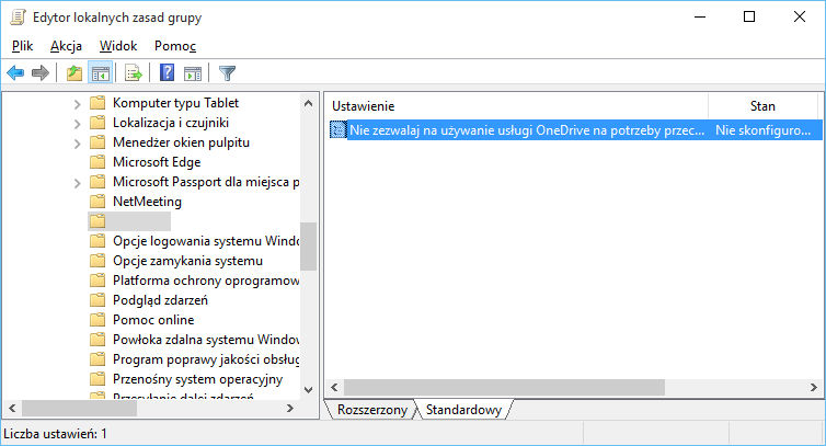 Edycja opcji OneDrive w Edytorze lokalnych zasad grupy