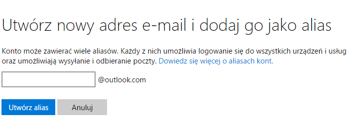 Dodawanie nowego aliasu pocztowego