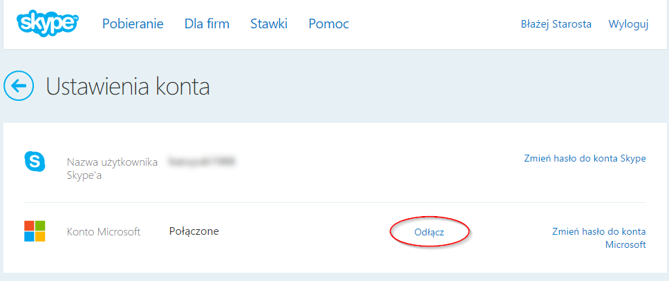 Ustawienia konta Skype