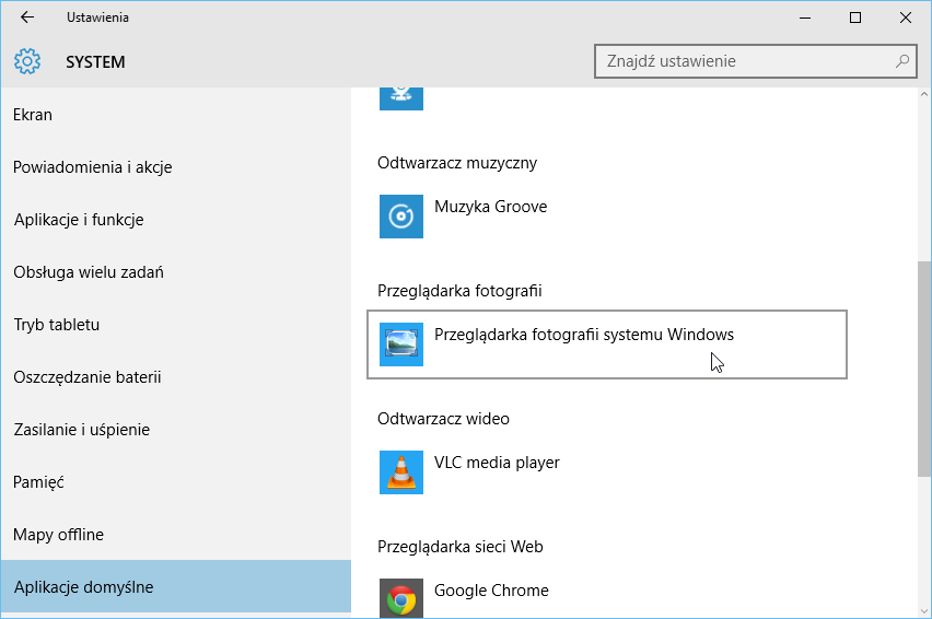 Ustawianie klasycznej przeglądarki fotografii jako domyślnej
