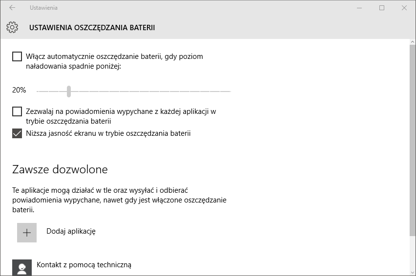 Zaawansowane ustawienia oszczędzania baterii w Windows 10