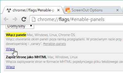 Włączamy opcje paneli w Chrome