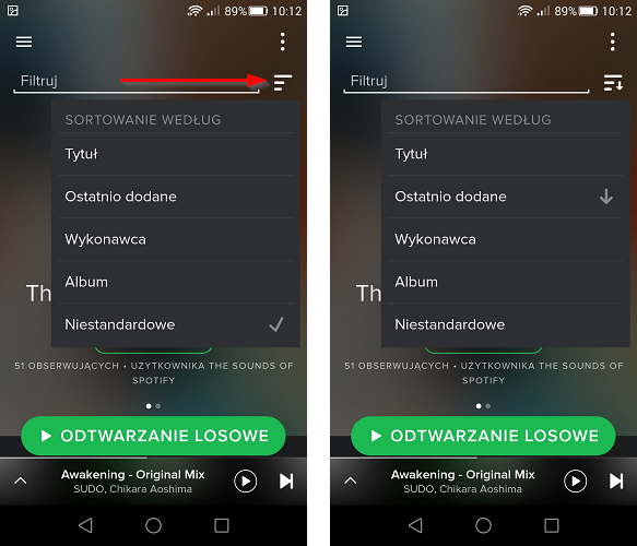 Filtry i sortowanie w Spotify