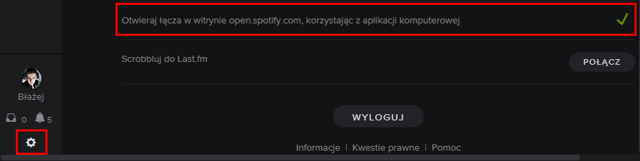 Spotify - ustawienia otwierania łącza