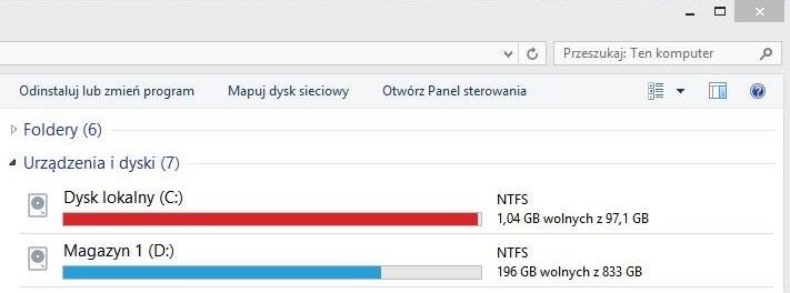 Brak wolnego miejsca na dysku C - sprawdź folder System Volume Information!