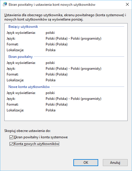 Kopiowanie ustawień języka