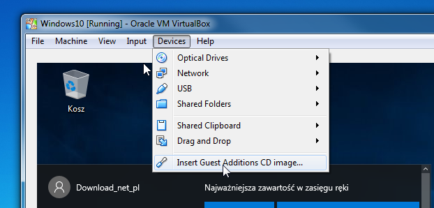 Montowanie nośnika z VirtualBox Additions