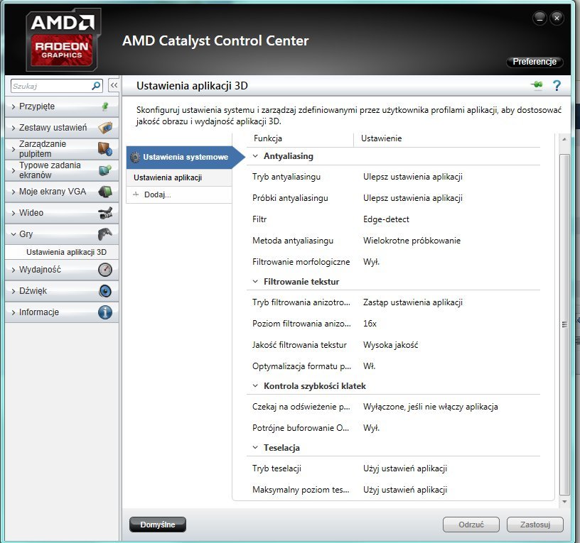 Catalyst Control Center - ustawienia aplikacji 3D