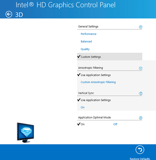 Ustawienia Intel HD Graphics