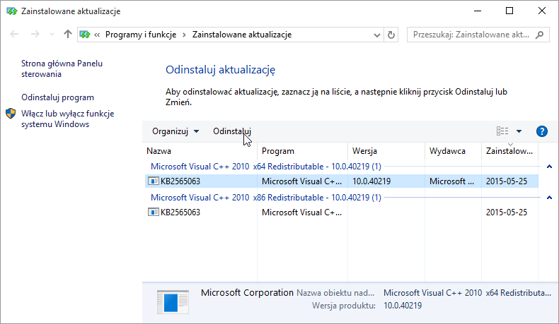 Usuwanie aktualizacji z Windows 10