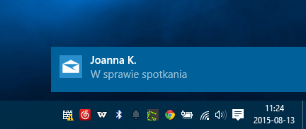Przykładowe powiadomienie z poczty Windows 10