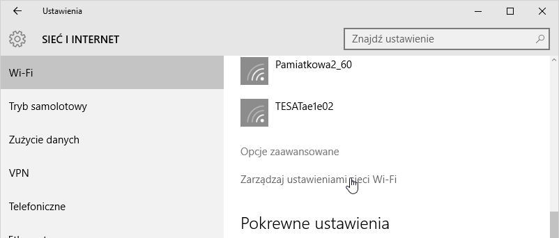 Ustawienia sieci i Internetu