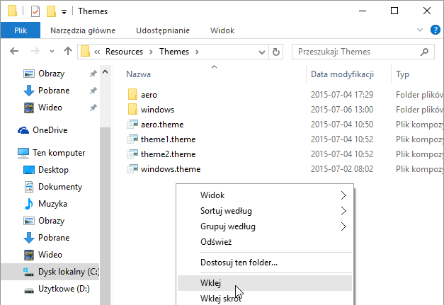 Wklejanie stylu z Windowsa 7 do katalogu Themes