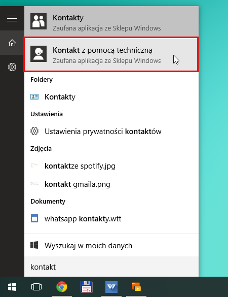 Kontakt z pomocą techniczną w Windows 10