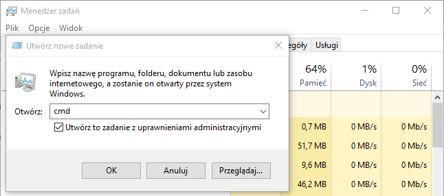 Uruchamianie wiersza polecenia z uprawnieniami administratora