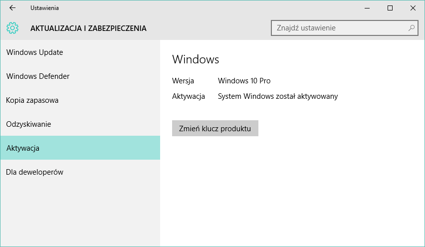 Aktywowany system Windows 10