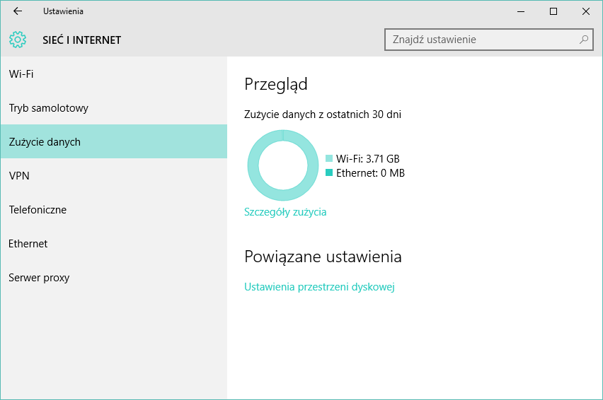 Zużycie danych w Windows 10