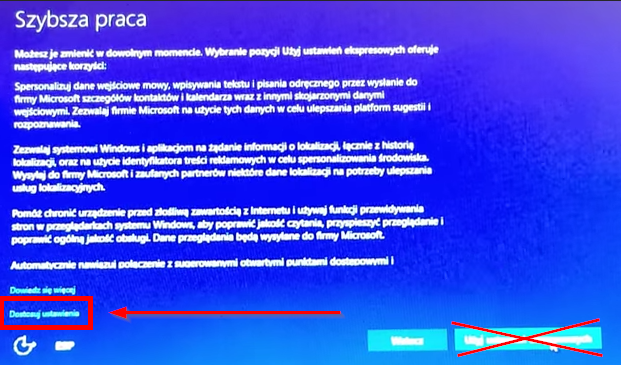 Dostosowywanie ustawień podczas konfiguracji Windows 10