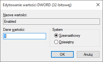 Zmiana wartości wpisu Enabled