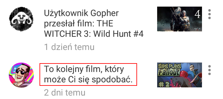 YouTube - historia powiadomień