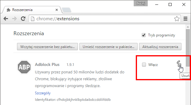 Usuwanie AdBlocka