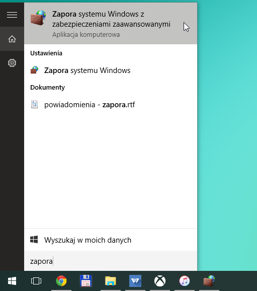 Uruchamianie ustawień Zapory Windows