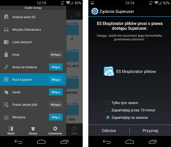 ES File Explorer - uprawnienia roota