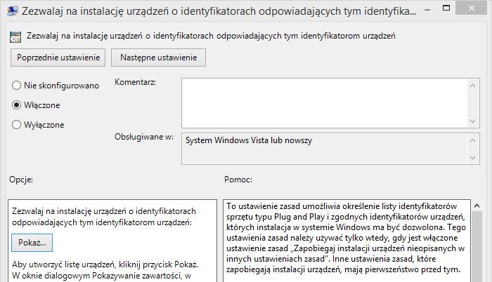 Blokada urządzeń USB z wyjątkami