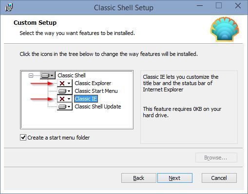 Opcje instalacji Classic Shell