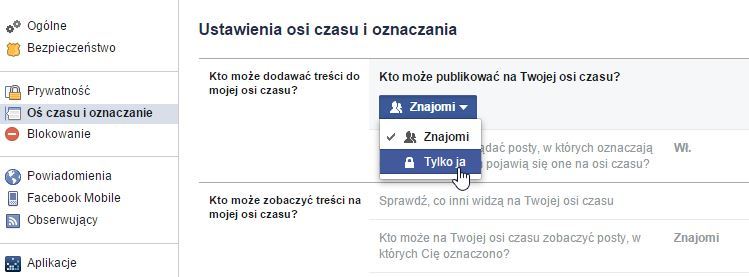 Blokowanie publikowania postów przez znajomych na naszej osi czasu