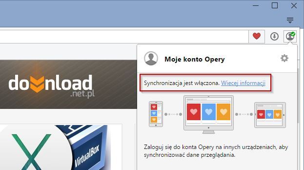 Opera 28 - włączona synchronizacja