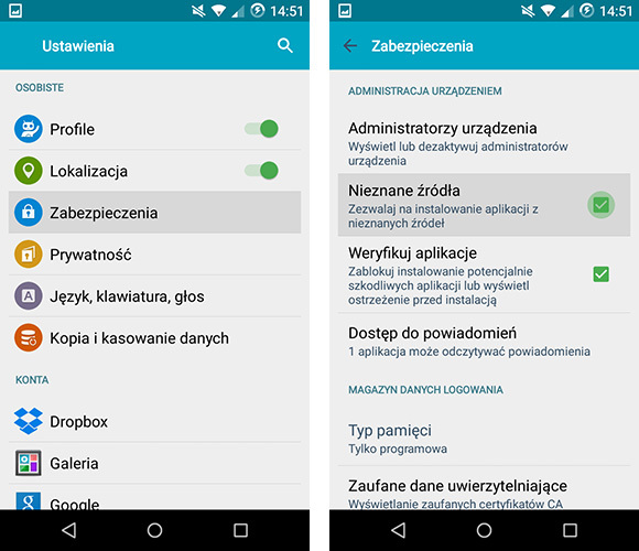 Instalowanie aplikacji z nieznanych źródeł