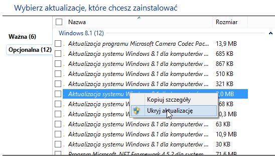 Ukrywanie aktualizacji Windows