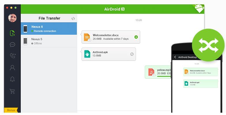 AirDroid 3 - transfer plików